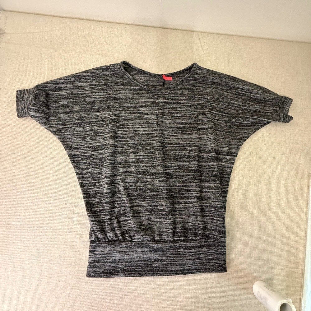 Motive Womens Gray Space Dye Batwing Dolman Sleeve Banded Hem Top Size M